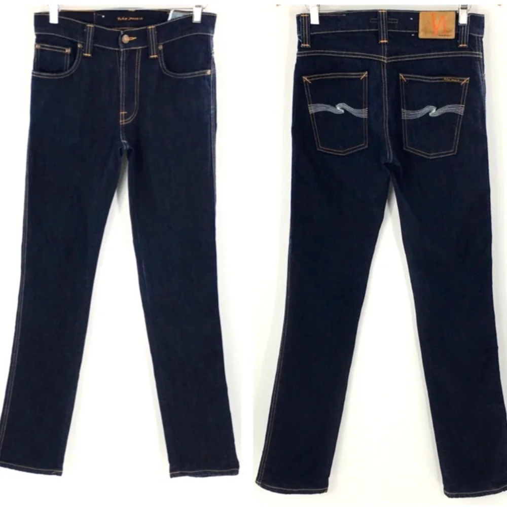 Nudie Jeans Mens Blue Slim Jim Dry Organic Ecru Embo Denim Made in Italy 30 x 33 - Picture 1 of 15